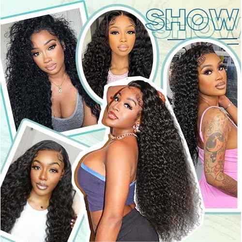 Deep Wave Human Hair Bundles 18 20 22 Inch Curly Human Hair 3 Bundles 100% Unprocessed Brazilian Virgin Deep Curly Bundles For Black Women Quick Weave Wet And Wavy Natural Black