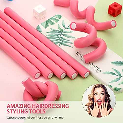 Tigeen 84 Pieces Flexible Curling Rods Twist Foam Hair Rollers Soft Foam Bendy Hair Rollers No Heat with Rat Tail Comb Edge Brush for Short Medium Long, 7 Sizes(Purple)