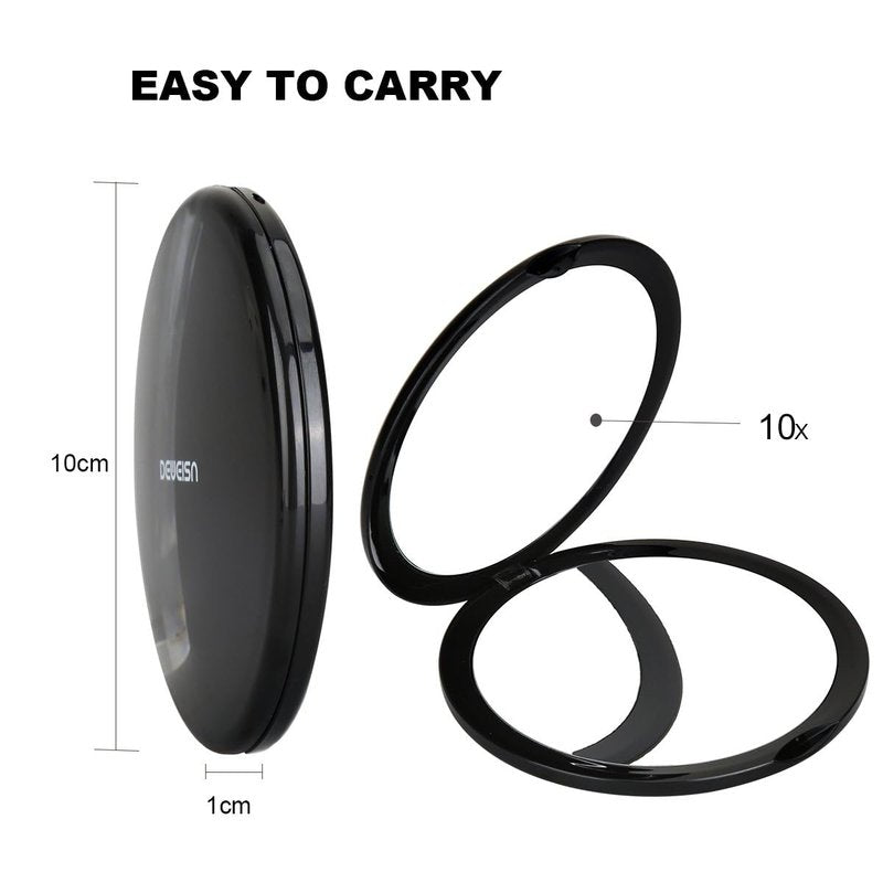 deweisn Magnifying Compact Cosmetic Mirror Elegant Pocket Handheld Makeup Mirror with Powerful 10x Magnification and 1x True View Mirror for Travel or Your Purse