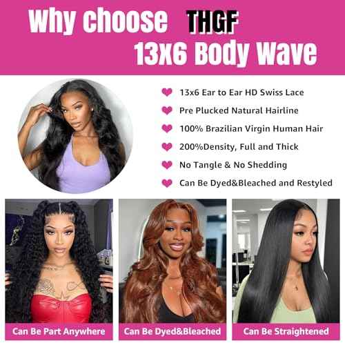 13x6 Body Wave Lace Front Wigs Human Hair Pre Plucked 200 Density HD Transparent Lace Frontal Wigs Human Hair for Women 26 Inch Glueless Wigs with Baby Hair
