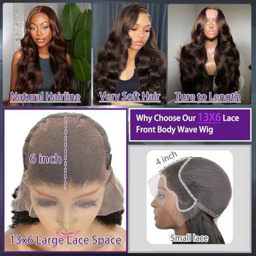 Chocolate Brown Lace Front Wig Human Hair 13x6 Transparent Brown Body Wave Lace Front Wigs Pre Plucked with Baby Hd Lace Wig Colored Frontal Wigs Human Hair for Women 20Inch