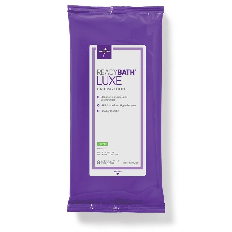 Medlind ReadyBath LUXE (8 Wipes/1 Pack), Scented, Extra Thick Adult Bath Wipes, No Rinse Formula with Aloe, Shower Wipes for Sensitive Skin, Hypoallergenic & Alcohol-Free Body Wash Wipes, 8 x 8 Inch
