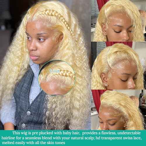 Licoville Blonde Lace Front Wig Human Hair Pre Plucked Curly Blonde Wig HD Transparent Deep Wave 613 13x6 Lace Front Wigs Human Hair 180% Density 28 Inch 613 Frontal Wigs for Black Women