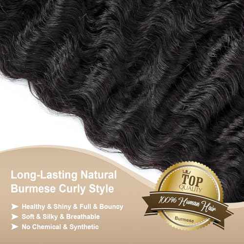 Burmese Curly Bundles Human Hair 24 Inches 100% Unprocessed Quick Weave 3c4a Water Wave with Spiral Curly End Real Human Hair Extensions Natural Black