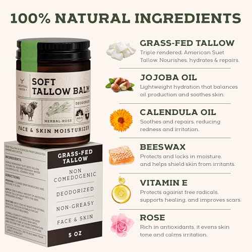 Beef Tallow for Skin - Tallow And Herbal Balm For Face - Tallow Face Moisturizer - Beef Tallow Moisturizer - Tallow Balm - Grass Fed Beef Tallow For Skin - Tallow Face Cream Lotion (5.0, Herbal-Rose)