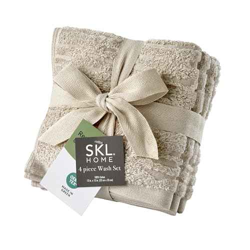 SKL Home CloudSoft Cotton Luxury 4-Piece Washcloth Set, Oatmeal