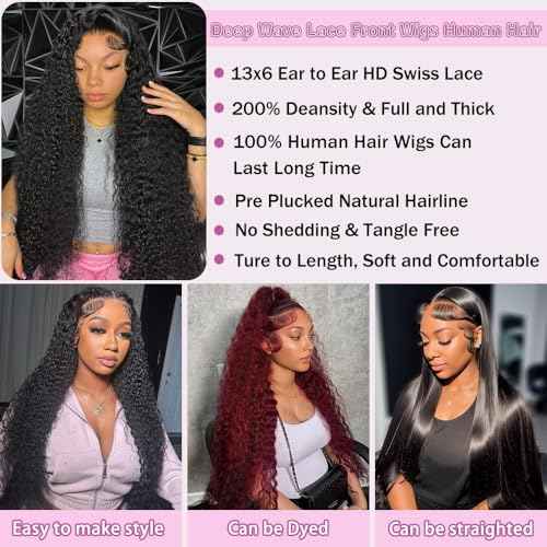 Deep Wave Lace Front Wigs Human Hair 13x6 Lace Front Wigs Human Hair Pre Plucked Deep Wave Wig for Women 20 Inch