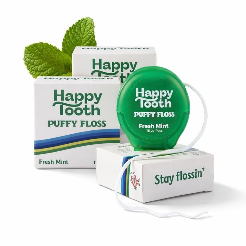 Happy Tooth Dental Floss, Natural Floss for Daily Dental Hygiene, Expanding String Floss for Tight Spaces Between Teeth, with Hydroxyapatite and Mint Flavor Tooth Cleaning Routine, 3 Pack