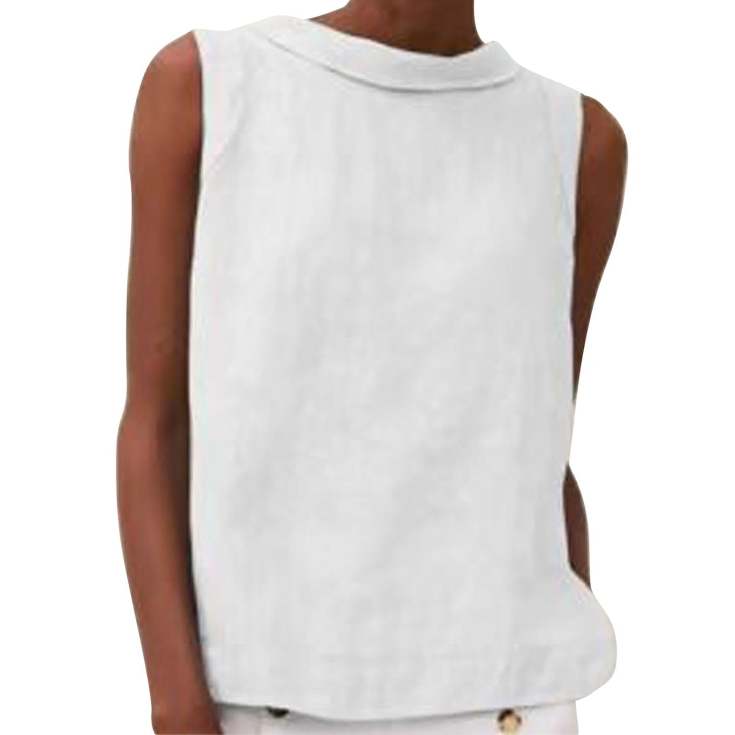 TBILILO Womens Sleeveless Crop Tank Tops Round Neck Solid Color Cotton Linen Basic Tee Shirts Summer Loose Fit Shirt Beach Vacation Clothes for Women Casual Vest White M