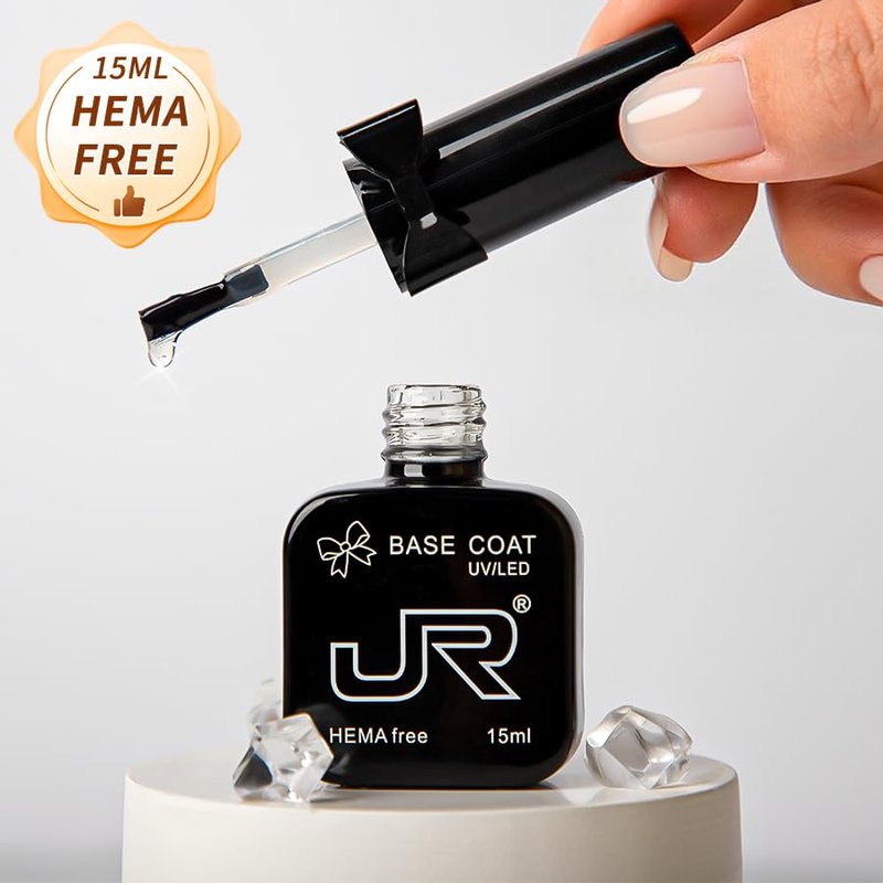JR No Wipe Gel Top & Base Coat Set - 15ML Long Lasting Formula for High Gloss Nail Art