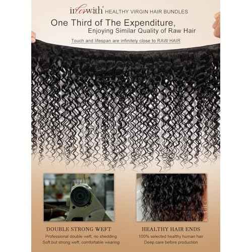 inlovwith Deep Wave Bundles Human Hair, Selected Healthy Curly Human Hair Bundles 100% Unprocessed Brazilian Virgin Hair Wet and Wavy (Single Bundle, 30 Inches)