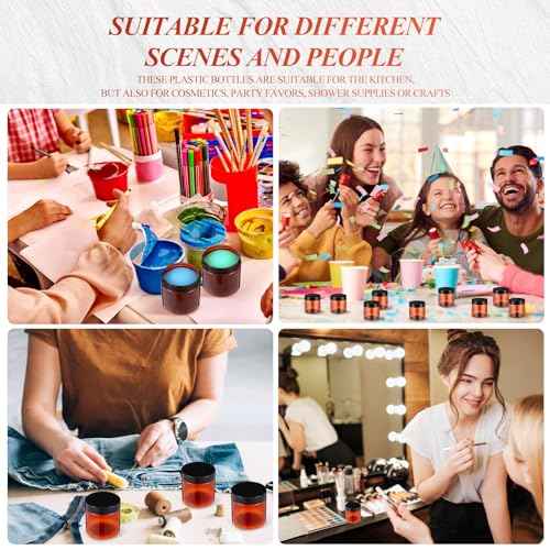 200 Pcs 4 oz Empty Bulk Plastic Container Jars with Lid Leak Proof Round Plastic Jars Small Cosmetic Travel Containers for Storage Makeup Creams Lotion Ointments, Amber