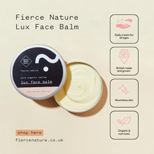 fierce nature Luxe Face Balm with Carrot Seed Oil, Pure Tallow Balm as Vitamin-Rich Natural Face Moisturizer, Men and Women¡¯s Cleansing Balm for Face and Body, Unscented, 100g