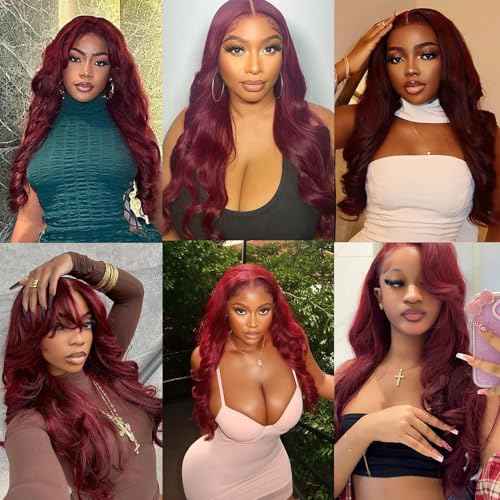24Inch 99J Burgundy Lace Front Wigs Human Hair 13x6 Body Wave Glueless Wigs 180% Density Red Wig HD Transparent Wine Red Lace Front Wigs Human Hair