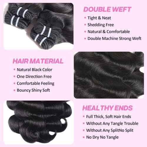 12A Human Hair Bundles 18 20 22 24 Inch Body Wave Human Hair Bundles 100% Unprocessed Brazilian Virgin Hair 4 Bundles Human Hair Natural Colour Extensions Quick Weave