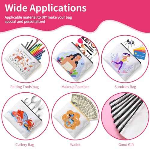 AMDAILY 50Pcs Sublimation Blank Canvas Makeup Bags, Bulk Blank DIY Heat Transfer Cosmetic Makeup Bags w/Black Zipper Gift Box for Bridesmaid Makeup Bag Travel Toiletry Pouch Storage, Christmas Craft