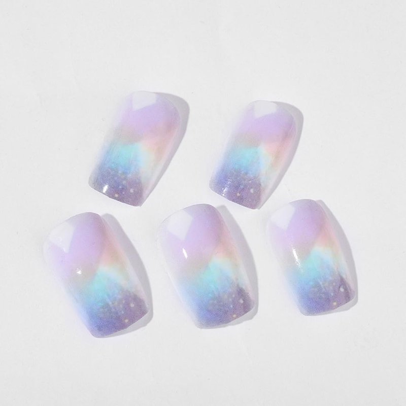 ANDGING Light Purple Press on Nails Square Short Medium Fake Nails with Bling Designs Fantasy Full Cover Fake Nails Classy Manicure Gel Acrylic False Nails for Women Wedding stick on nail