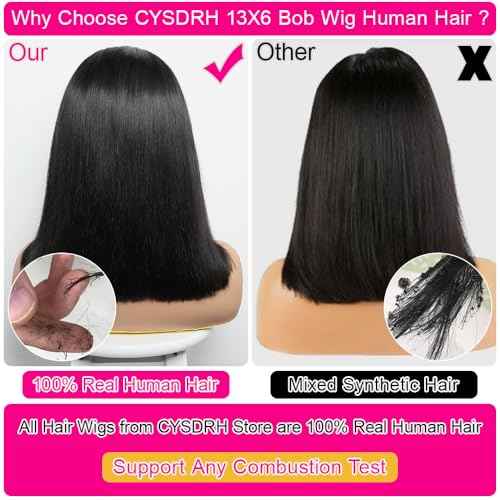 Bob Wig Human Hair 13x6 HD Frontal Lace Wig 180% Density Short Bob Wigs for Black Women Pre Plucked 100% Brazilain Virgin Human Hair Wigs - 14 Inch 13x6 Straight Bob Wig Natural Black Color