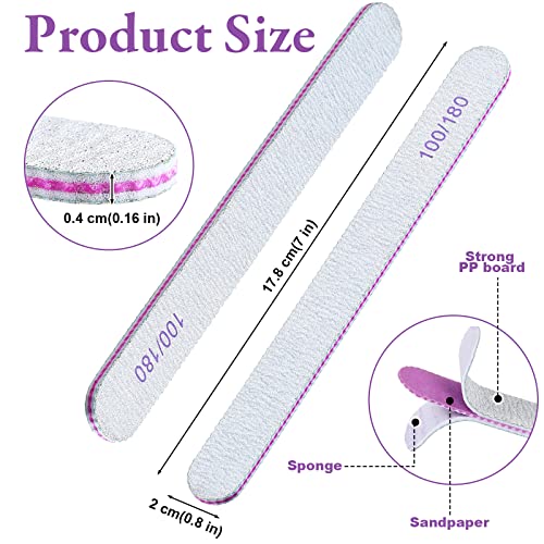 200 Pcs Nail Files 100/180 Grit Double Sides Emery Boards Reusable Nail Files for Acrylic Fingernails Professional Manicure Tools for Natural Acrylic Fingernail Home and Salon Supplies