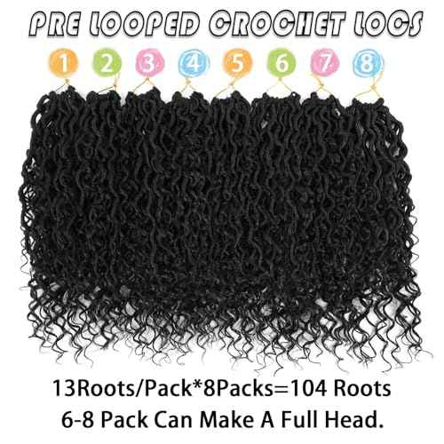 Col Bling Goddess Locs Crochet Hair for Black Women 14 Inch, 8 Packs Faux Locs Crochet Hair, Boho Style River Locs Hair with Curly Ends (14Inch, 1B, 8Packs)
