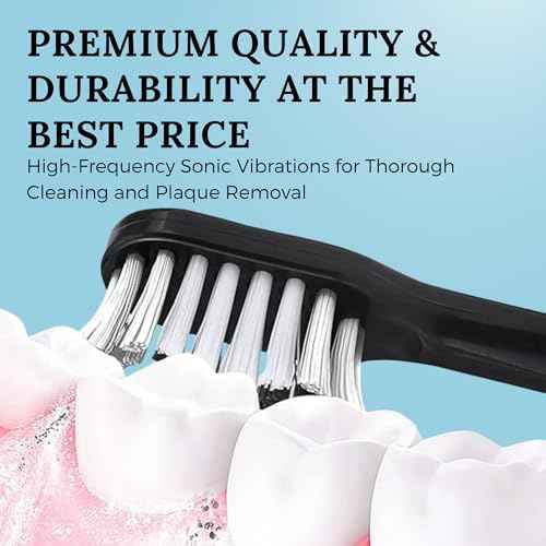 Electric Toothbrush for Adults, Sonic Toothbrush with Replaceable Heads and 15 Brushing Modes, Rechargeable Waterproof Toothbrushes for Plaque Removal with Charging Base and Travel Cap