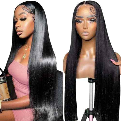 13x6 Straight Lace Front Wigs Human Hair Can Last 12 Months 230 Density Virgin Real Human Wig 13x6 HD Lace Front Wigs Human Hair Pre Plucked Tangle-Free Natural Black for Women (22Inch)