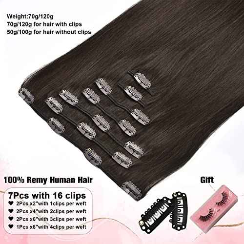 Senmy Hair Extension Clip In Human Hair 120g 7Pcs Remy Dark Brown Human Hair Clip in Hair Extensions 20 Inch Clips in Human Hair Extensions For Women