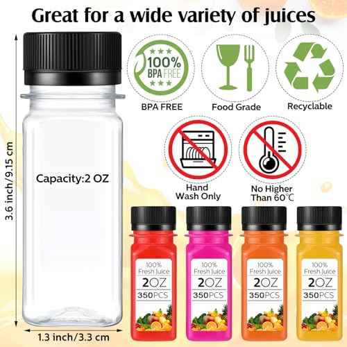 Sliner 350 Pcs 2oz Clear Plastic Bottles Mini Juice Bottle with Screw Lid Small Empty Reusable Liquid Vial Freezer Beverage Container Leak Proof for Juice Milk Water