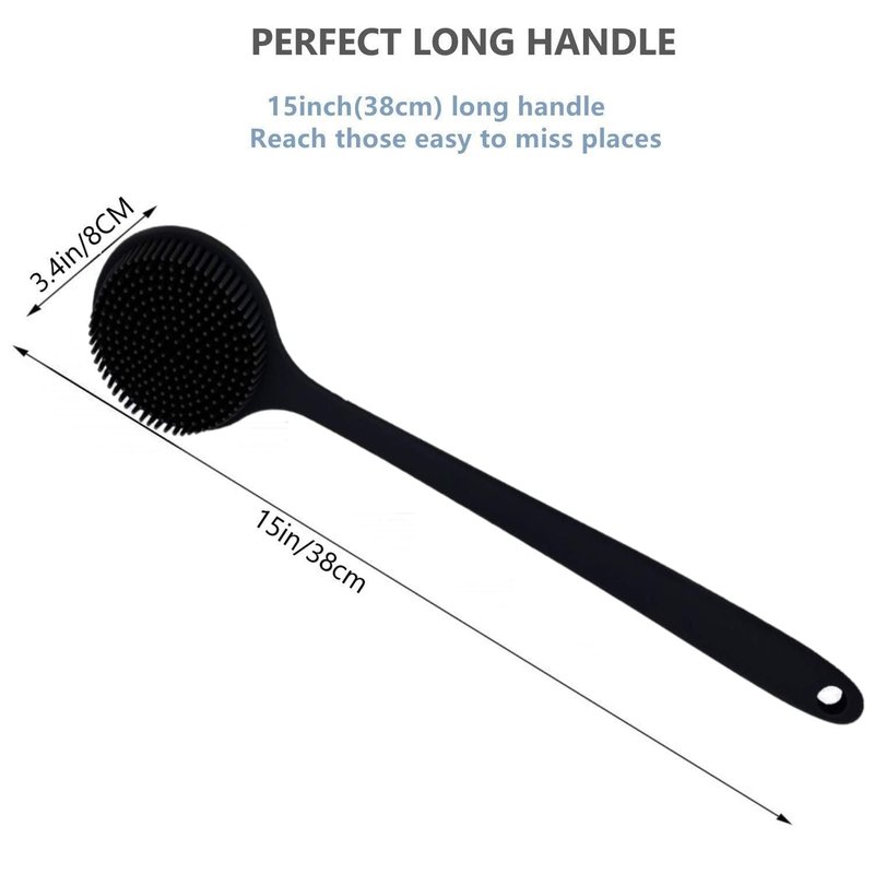 Long Handle Silicone Body Scrubber for Shower, Dual-Sided Back Scrubber Brush with Soft Bristles&Massage Nodes, Exfoliating Bath Brush for Hard to Reach Areas, Easy to Clean & Quick Dry, for Daily Use