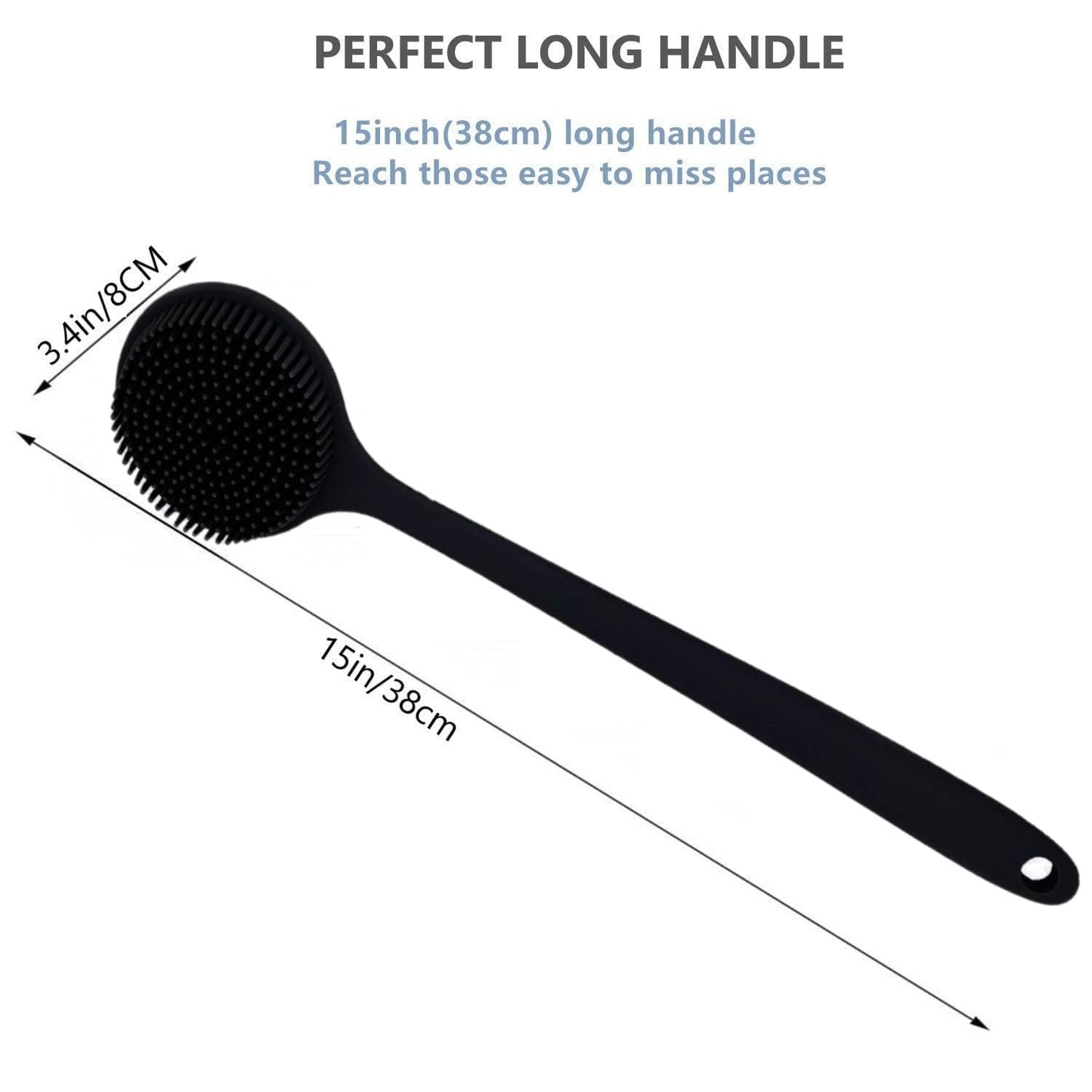 Long Handle Silicone Body Scrubber for Shower, Dual-Sided Back Scrubber Brush with Soft Bristles&Massage Nodes, Exfoliating Bath Brush for Hard to Reach Areas, Easy to Clean & Quick Dry, for Daily Use