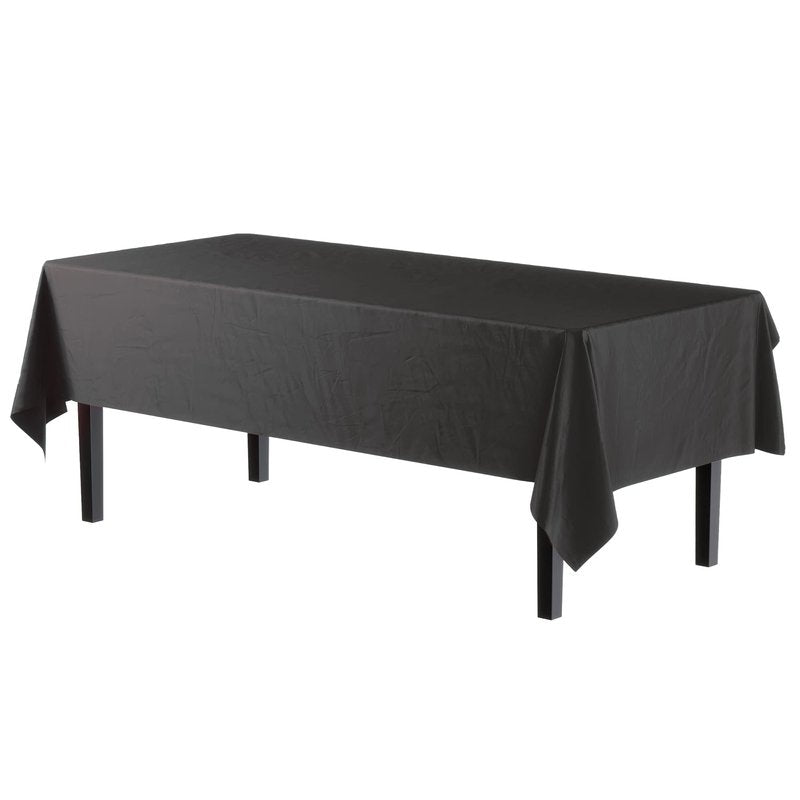 Black Plastic Tablecloth 12 Pack 54" x 108" Disposable Rectangle Table Cover for 6 to 8 Foot, Waterproof & Sturdy, for Party, Wedding, Birthday, Picnic, Indoor Outdoor - Exquisite, Black