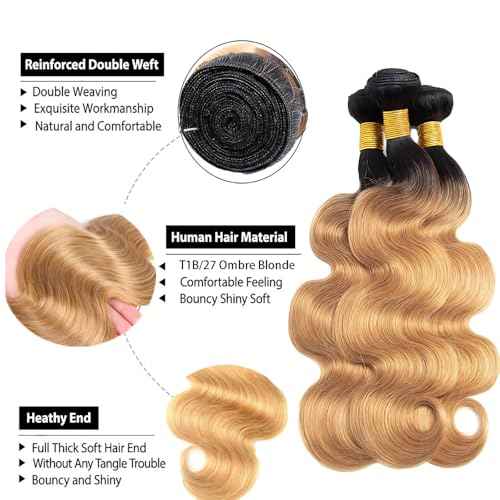 Honey Blonde Bundles 1B27 Ombre Bundles 20 22 24 Inch Blonde Body Wave Human Hair Bundle Double Weft Brazilian Unprocessed Virgin Hair