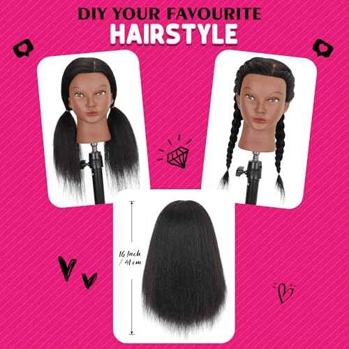 Mannequin Head with Human Hair 16" Cosmetology Manikin Doll Head 100% Real Human Hair for Styling Hairdresser Practice Braiding with Free Clamp Holder