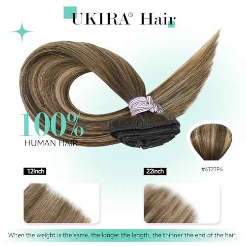 Ukira Balayage Clip in Hair Extensions Real Human Hair, 22 Inch 75g 4/27/4 Chocolate Brown to Caramel Blonde Ombre Human Hair Extensions, Natural Straight Remy Human Hair Clip ins for Women