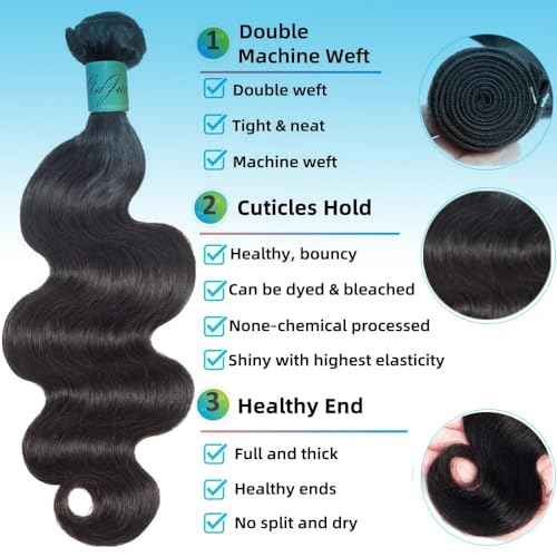 12A Body Wave Bundles Human Hair 18 20 22Inch 100% Brazilian Virgin Hair Body Wave Bundles Weave Human Hair Extensions 3 Bundles Deals Real Human Hair Natural Black