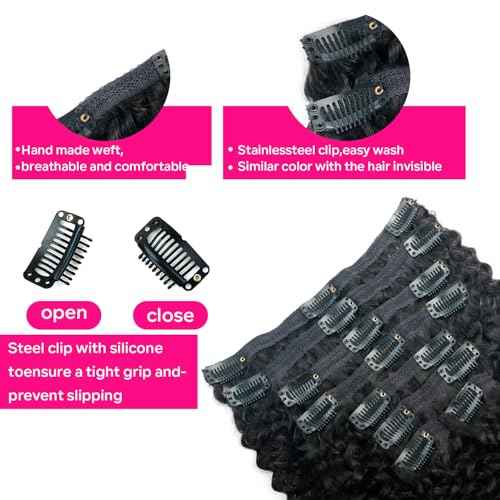 Curly Clip in Hair Extensions for Black Women Brazilian Virgin Human Hair Clip in Extensions 8Pcs Kinky Curly Clip ins Human Hair with 18Clips Double Lace Weft 120g 20nch Natural Black