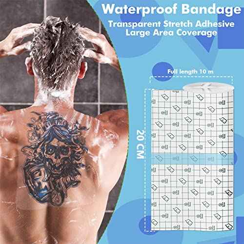 Tattoo Aftercare Waterproof Bandage (7.87 in x 10.9 Yd Roll) Second Skin Wound Healing Protective Skin Adhesive Bandages Transparent Dressing Bandages Tattoo Supplies