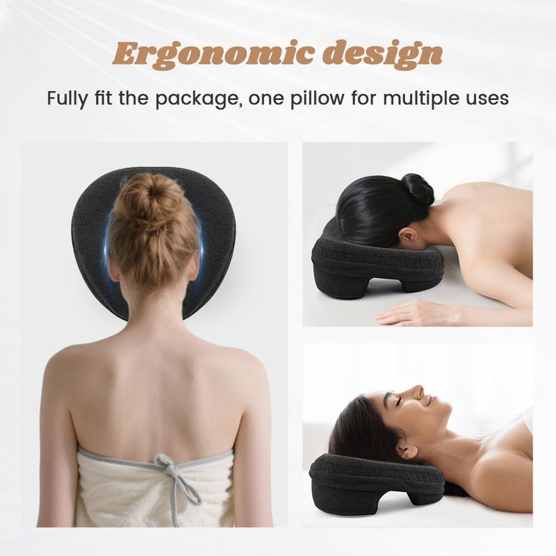 Kakalote Massage Headrest for Bed, Ergonomic Memory Foam Massage Pillow Face Down Pillows for Spa, Napping & Skincare(Black)