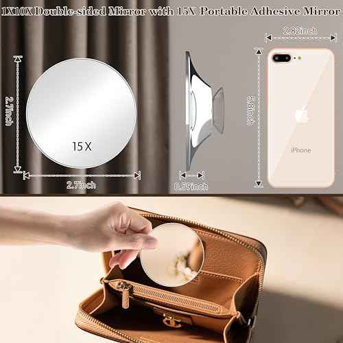 VESAUR Upgraded 11" Large 17" Tall Lighted Makeup Mirror Silver, 1X/10X Dual-Sided Magnifying with 15X Suction Mirror, 3 Color Adjustable Lights, 360¡Æ Swivel Dual Power Vanity Mirror, Gift Box