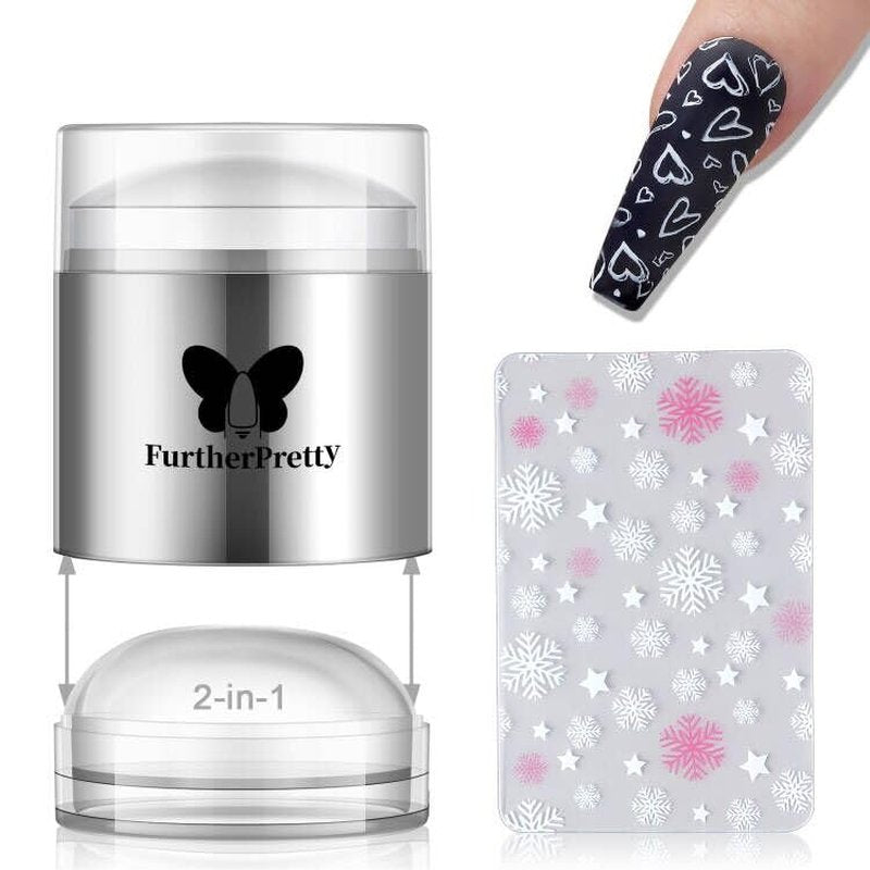 Skiennix 2-in-1 Jelly Silicone Nail Art Stamper - Detachable Tool with Scraper for Gel Polish & French Tips (Silver)