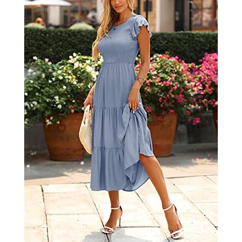 BTFBM Women Casual Short Sleeve Crew Neck Summer Dress Bohemian Floral Printed Flowy Maxi Dresses Tiered Cocktail Dress