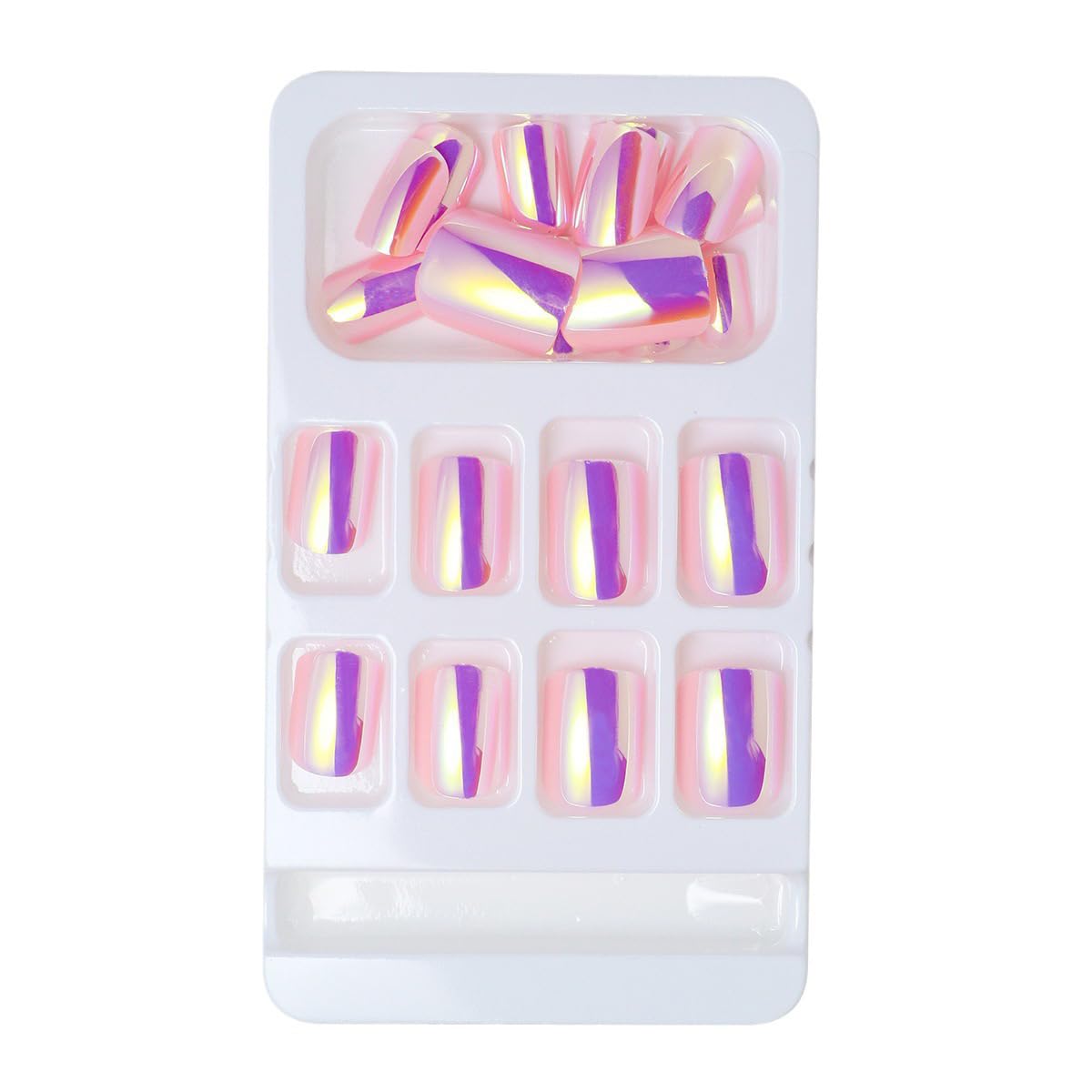Square Press On N Nails Chrome Fake Nails Short False Nails With Aurora Design Full Cover Glossy Acrylic Stick On Nail Artificial Reusable Glue On Nail For Women 24pcs