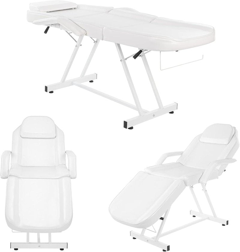 Massage Chair for Tattoo & Esthetician | Hydraulic 3-Section Facial Bed, Adjustable Spa Equipment - White