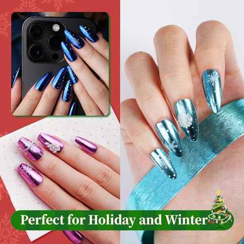 Pretty Diva Chrome Nail Powder - 9 Colors Metallic Mirror Effect Red Chrome Nail Powder Xmas Red Green Gold Silver Blue Pink Holographic Nails Chrome Powders