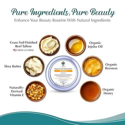 Grass Fed Beef Tallow Balm for Face and Body with Shea Butter, Organic Jojoba Oil, Honey, and Beeswax ? Beef Tallow for Skin ? Unscented Balm ? 1 oz