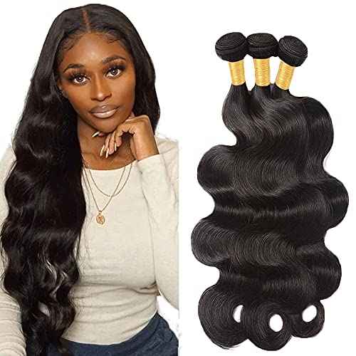 16 16 16 Inch Body Wave Bundles Human Hair Bundles #1B Nature Black Body Wave Bundle Unprocessed Brazilian Virgin Weave Hair 3 Bundle 50 Gram Per Bundle for Woman