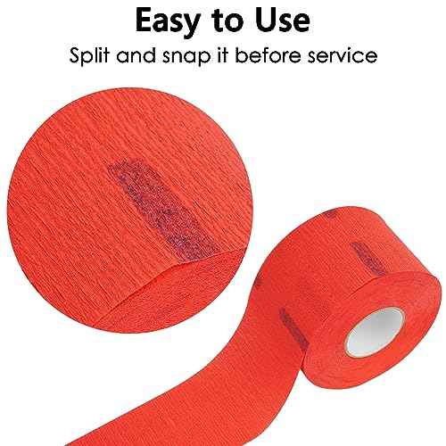 Flexible Paper Neck Strips for Salon Hair Cutting - 5 Rolls, 500 Red Disposable & Water-Resistant Self-Adhering Barber Supplies