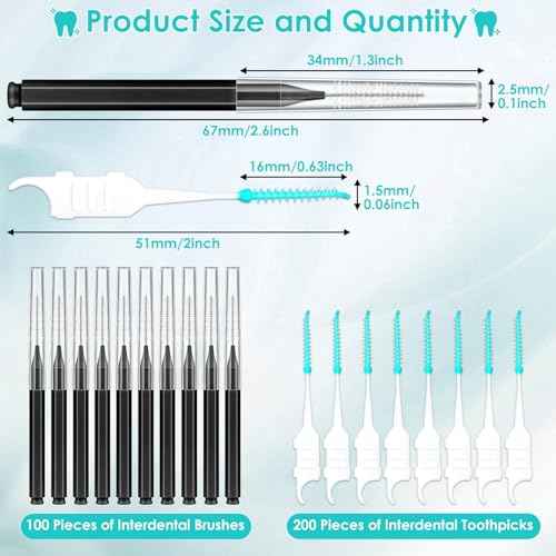 Lezmarket 300PCS Interdental Brushes for Braces, Soft and Bendable Dental Brush for Orthodontic Braces, Braces Cleaner Brush Tooth Pick Teeth Flossers Brushes for Teeth (Black)