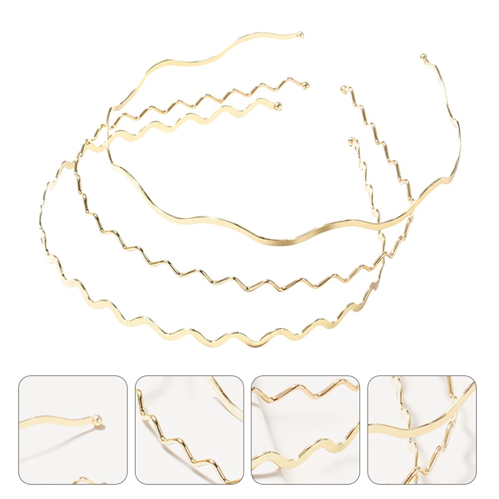 Uonlytech Metal Wavy Hair Bands and Headbands Set - 3pcs Gold Hair Hoops for Women, Girls and Sports