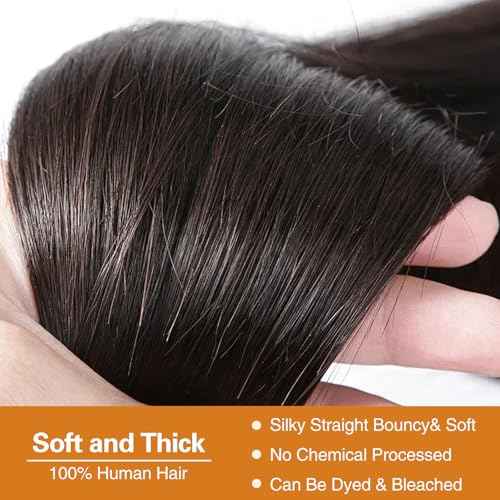 Straight Human Hair Bundles 24 26 28 Inch 100% Unprocessed Brazilian Remy Virgin 10A Straight Quick Weave 3 Bundles Deals Human Hair Extensions Natural Black